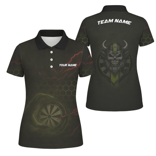 Personalisiertes Darts Polo Shirt für Damen | Wikinger Totenkopf | Mit Wunschname/Team K5251 - Outfitsuche