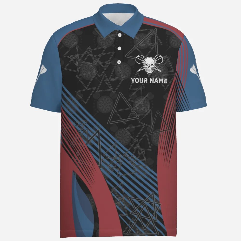 Personalisiertes Darts Polo Shirt für Herren in Blau und Rot mit individuellem Totenkopf-Motiv, cooles Dart-Shirt Z305 - Outfitsuche