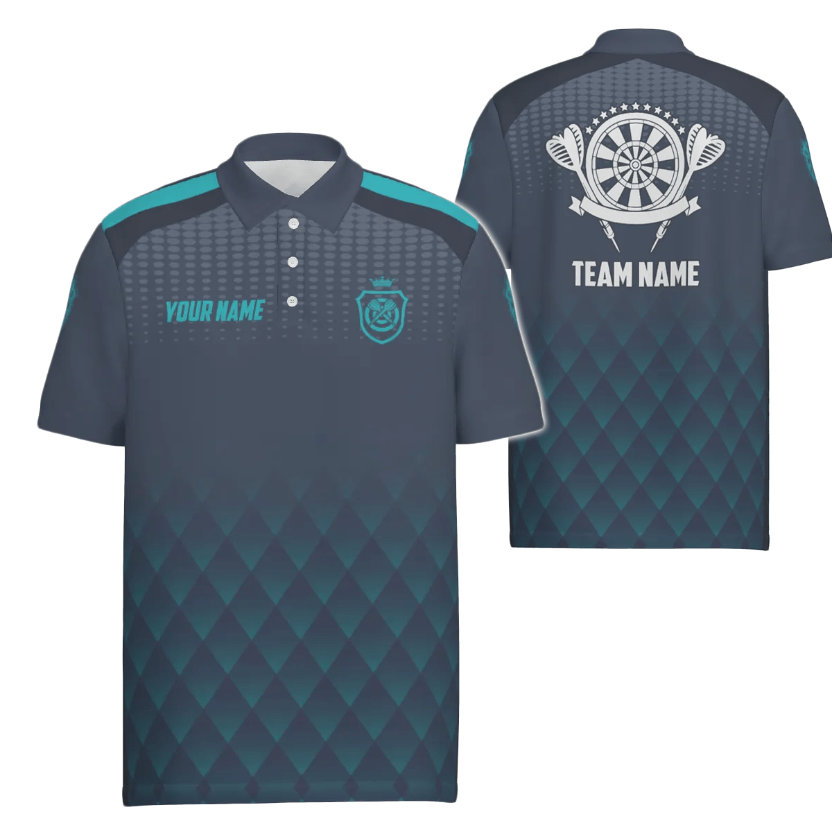 Personalisiertes Darts Polo Shirt mit geometrischem Muster in Blau-Navy, Basic Darts Trikot für Herren M237 - Outfitsuche