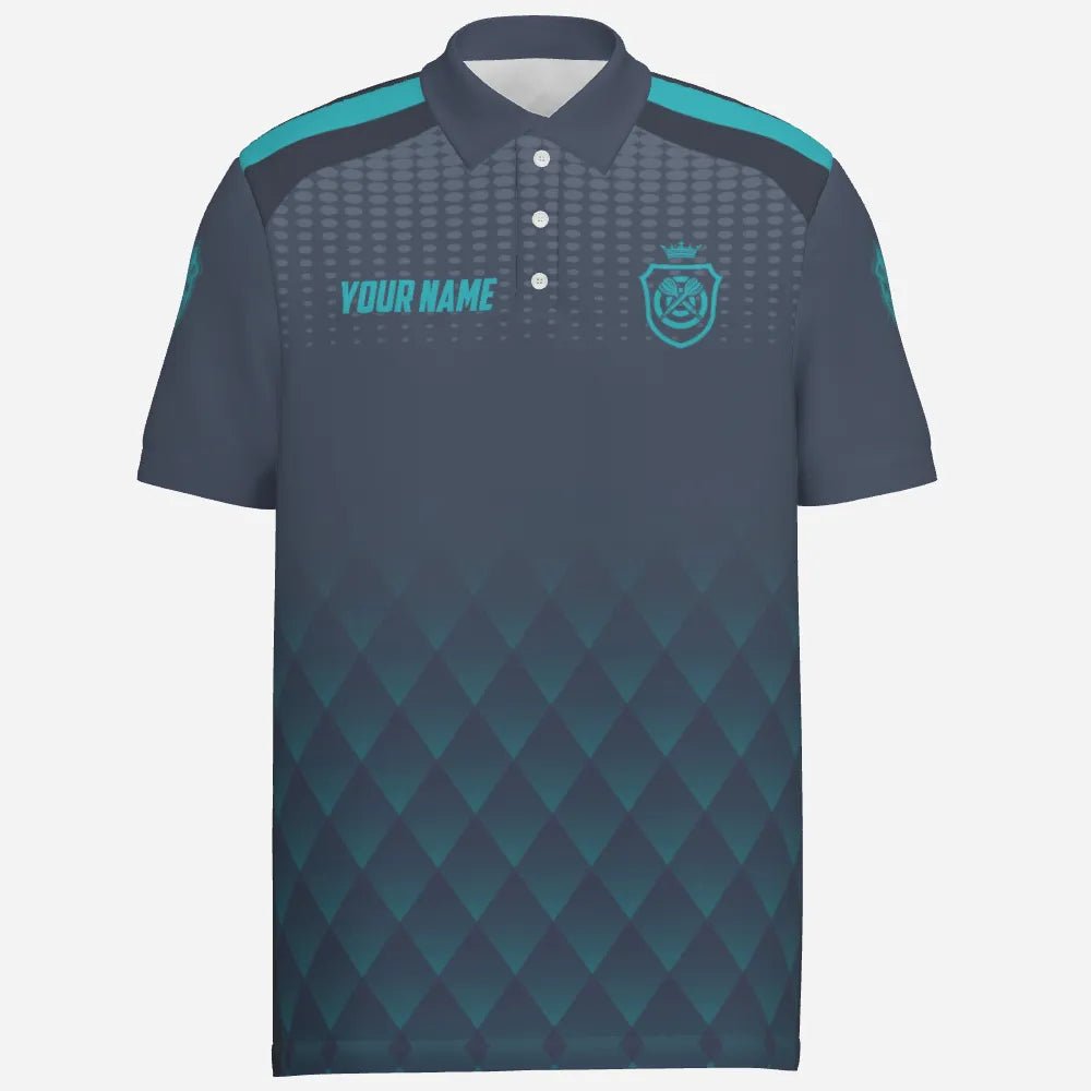 Personalisiertes Darts Polo Shirt mit geometrischem Muster in Blau-Navy, Basic Darts Trikot für Herren M237 - Outfitsuche