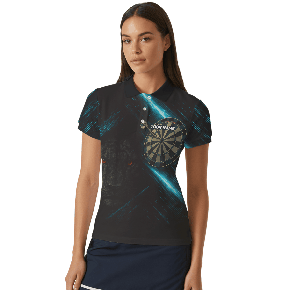 Personalisiertes Darts - Poloshirt für Damen, Schwarz – Kobra mit grünen Flammen P6781 - Outfitsuche