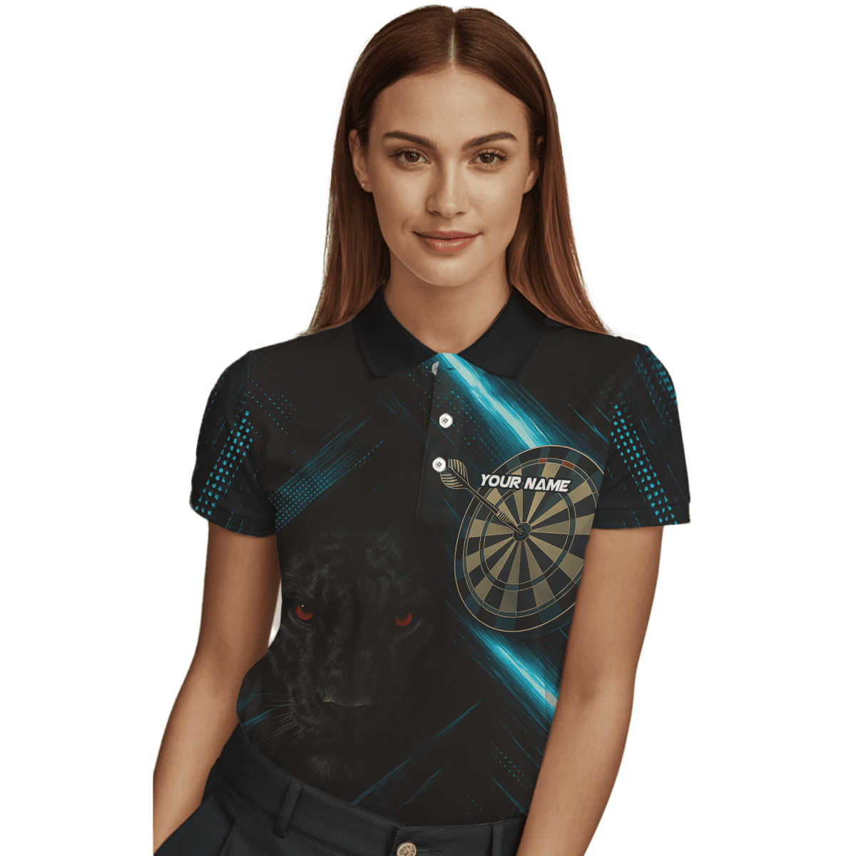Personalisiertes Darts - Poloshirt für Damen, Schwarz – Kobra mit grünen Flammen P6781 - Outfitsuche