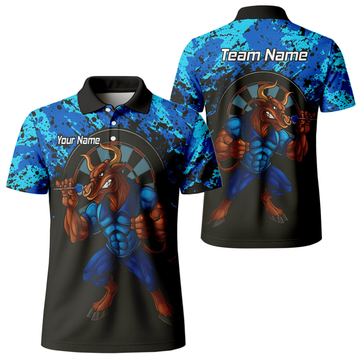 Personalisiertes Darts Poloshirt für Herren – Blau - Schwarz Splatter - Design Q5112 - Outfitsuche
