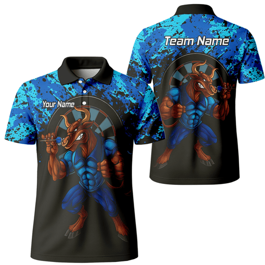 Personalisiertes Darts Poloshirt für Herren – Blau - Schwarz Splatter - Design Q5112 - Outfitsuche