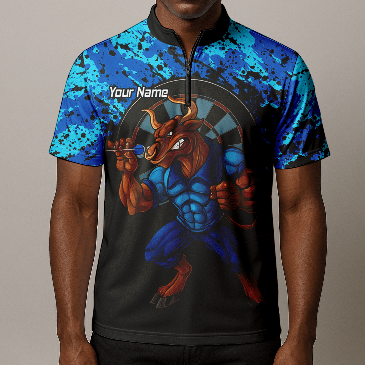 Personalisiertes Darts Poloshirt für Herren – Blau - Schwarz Splatter - Design Q5112 - Outfitsuche