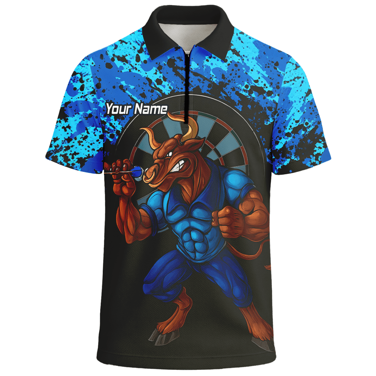 Personalisiertes Darts Poloshirt für Herren – Blau - Schwarz Splatter - Design Q5112 - Outfitsuche