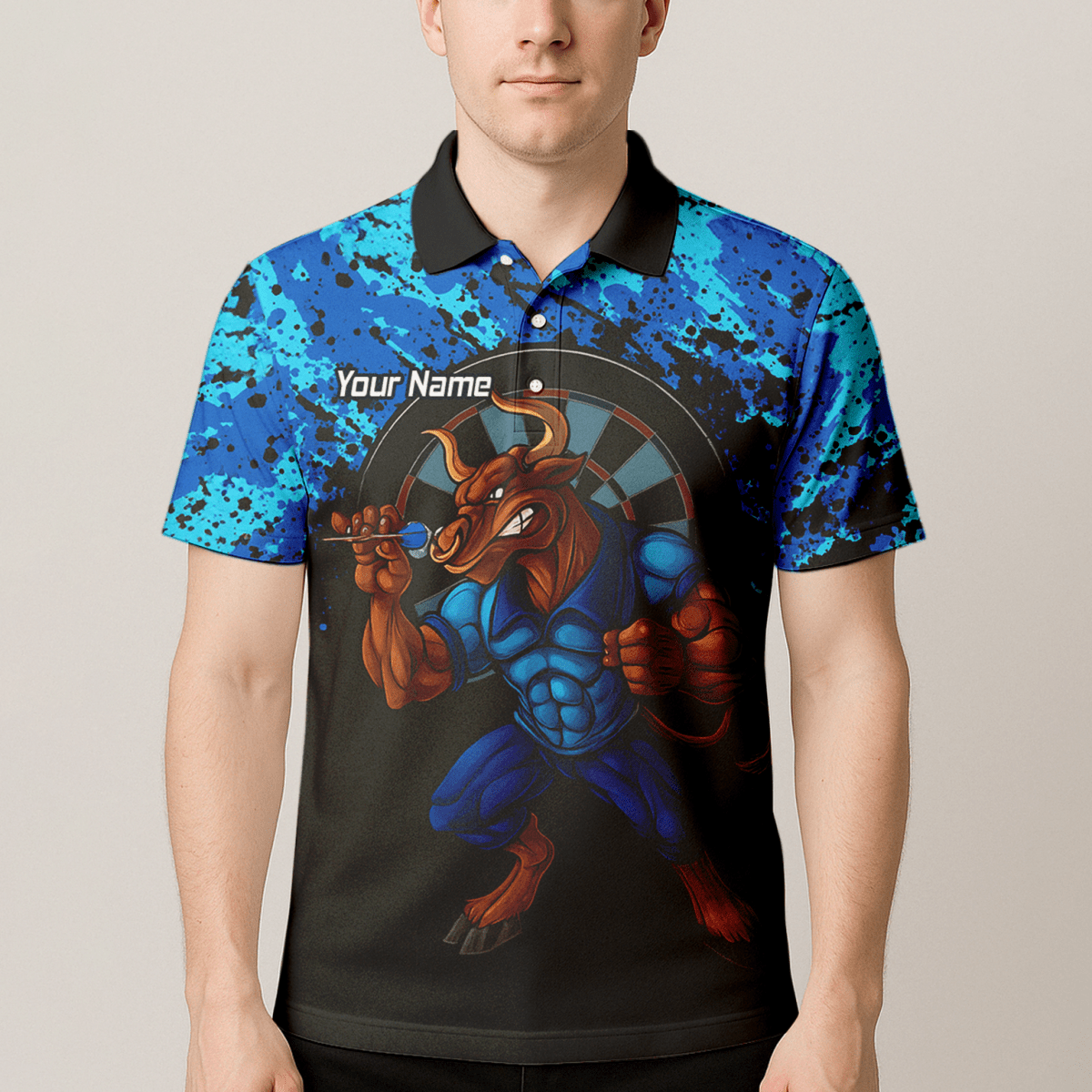 Personalisiertes Darts Poloshirt für Herren – Blau - Schwarz Splatter - Design Q5112 - Outfitsuche