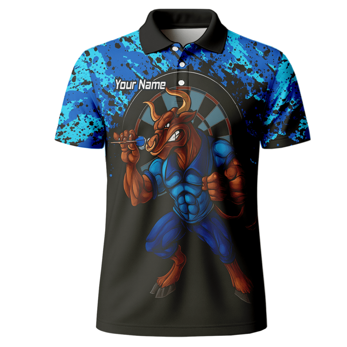 Personalisiertes Darts Poloshirt für Herren – Blau - Schwarz Splatter - Design Q5112 - Outfitsuche