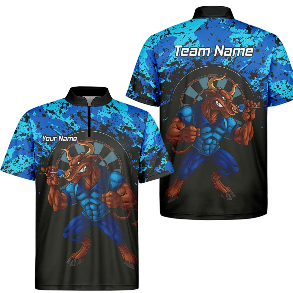 Personalisiertes Darts Poloshirt für Herren – Blau - Schwarz Splatter - Design Q5112 - Outfitsuche