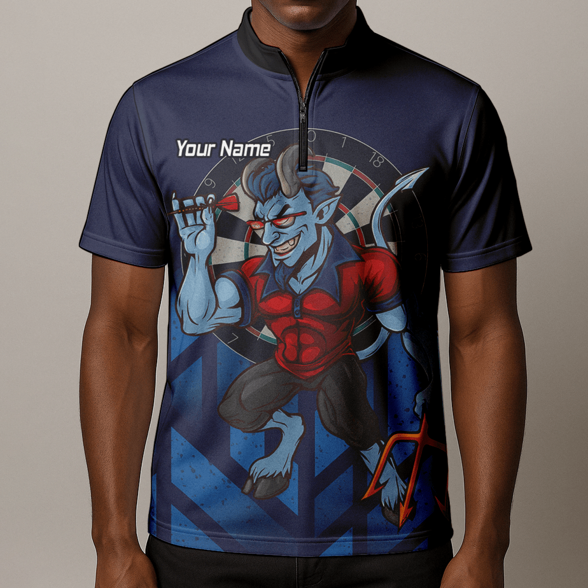Personalisiertes Darts - Poloshirt für Herren – Frecher Blauer Teufel Motiv – Marineblau Rot S4696 - Outfitsuche