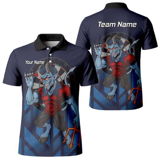 Personalisiertes Darts - Poloshirt für Herren – Frecher Blauer Teufel Motiv – Marineblau Rot S4696 - Outfitsuche