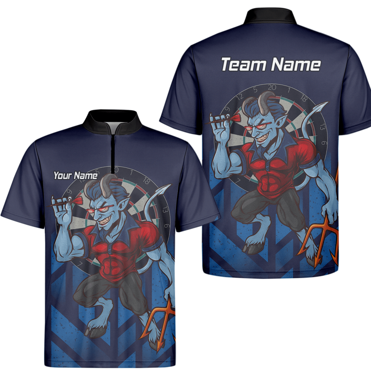 Personalisiertes Darts - Poloshirt für Herren – Frecher Blauer Teufel Motiv – Marineblau Rot S4696 - Outfitsuche