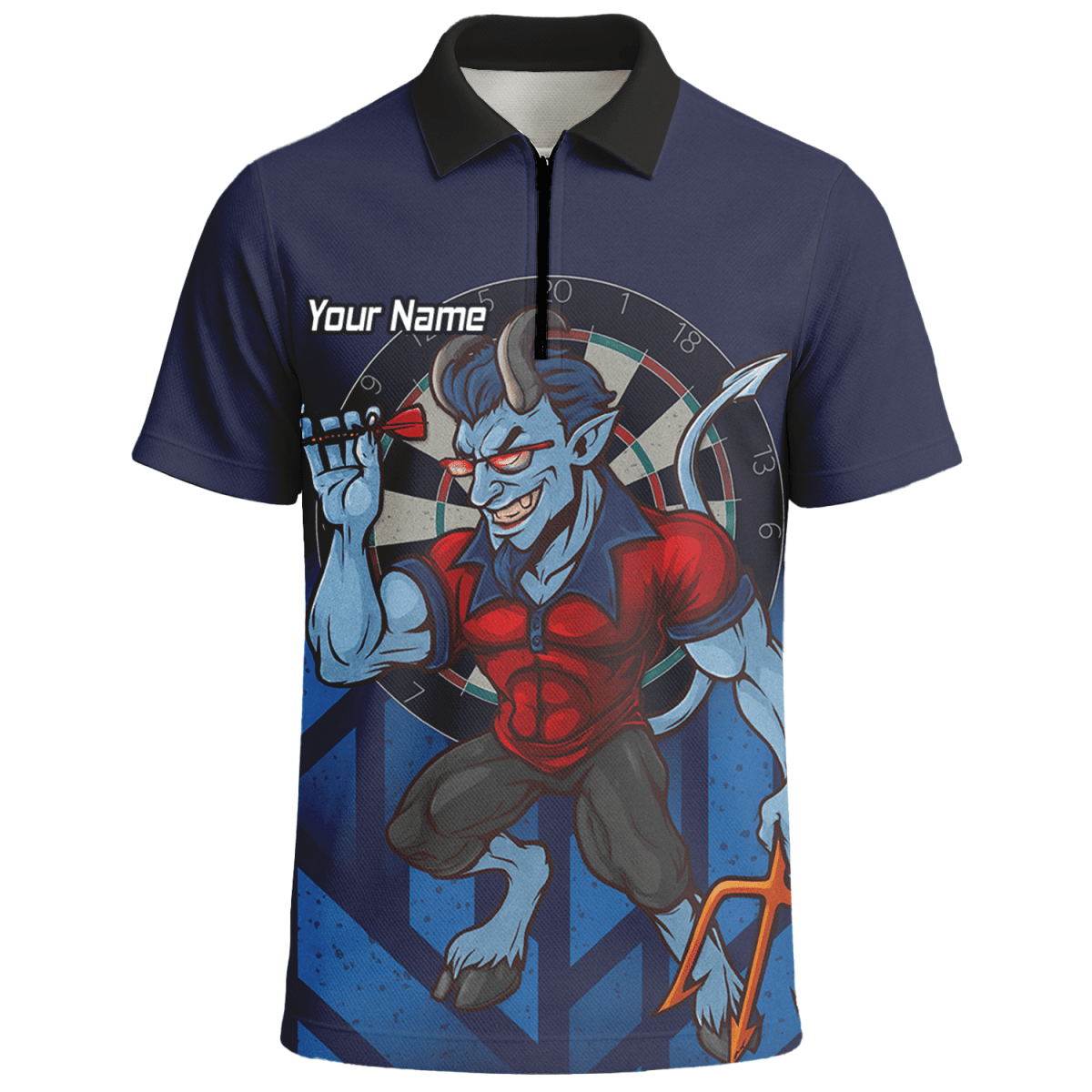 Personalisiertes Darts - Poloshirt für Herren – Frecher Blauer Teufel Motiv – Marineblau Rot S4696 - Outfitsuche