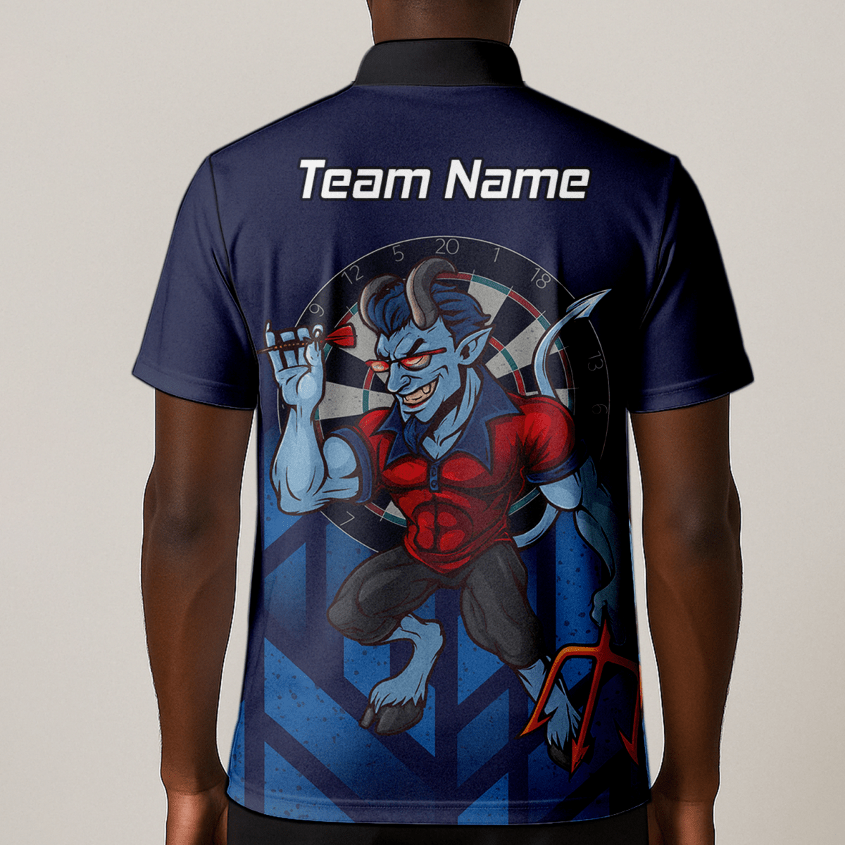 Personalisiertes Darts - Poloshirt für Herren – Frecher Blauer Teufel Motiv – Marineblau Rot S4696 - Outfitsuche