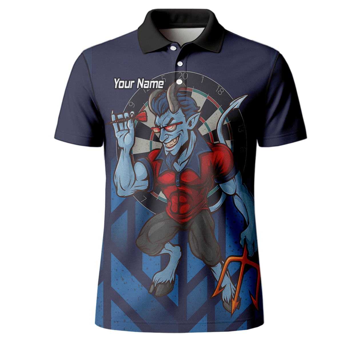 Personalisiertes Darts - Poloshirt für Herren – Frecher Blauer Teufel Motiv – Marineblau Rot S4696 - Outfitsuche