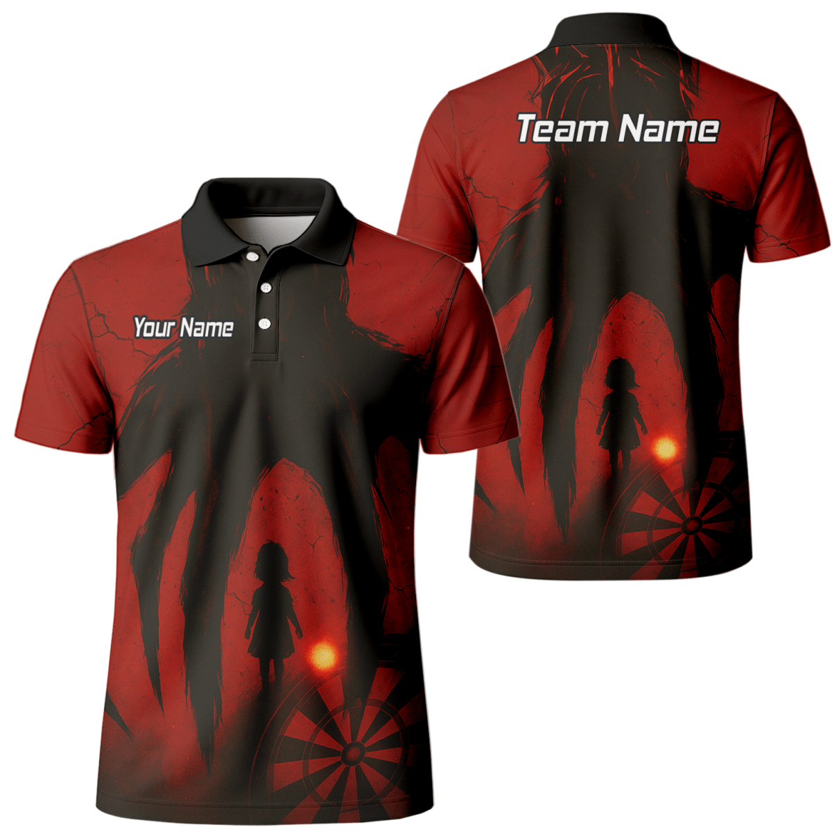 Personalisiertes Darts Poloshirt für Herren – Grunge Schattenkind Design in Rot Schwarz Z8203 - Outfitsuche