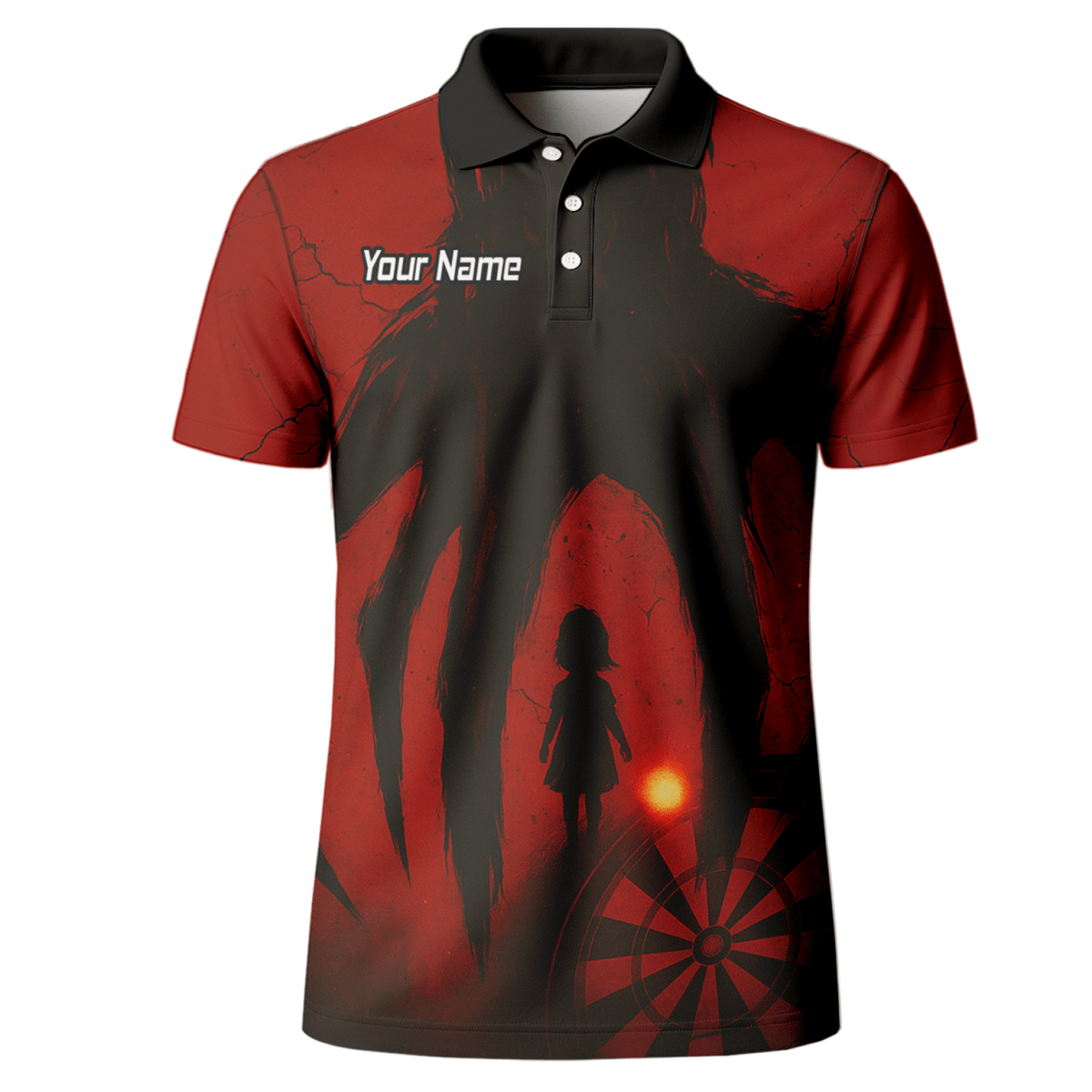 Personalisiertes Darts Poloshirt für Herren – Grunge Schattenkind Design in Rot Schwarz Z8203 - Outfitsuche