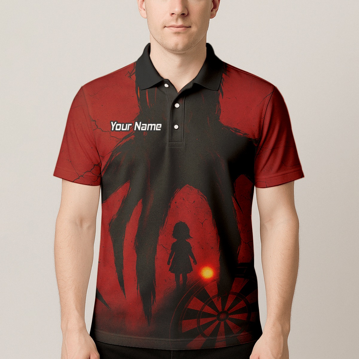 Personalisiertes Darts Poloshirt für Herren – Grunge Schattenkind Design in Rot Schwarz Z8203 - Outfitsuche