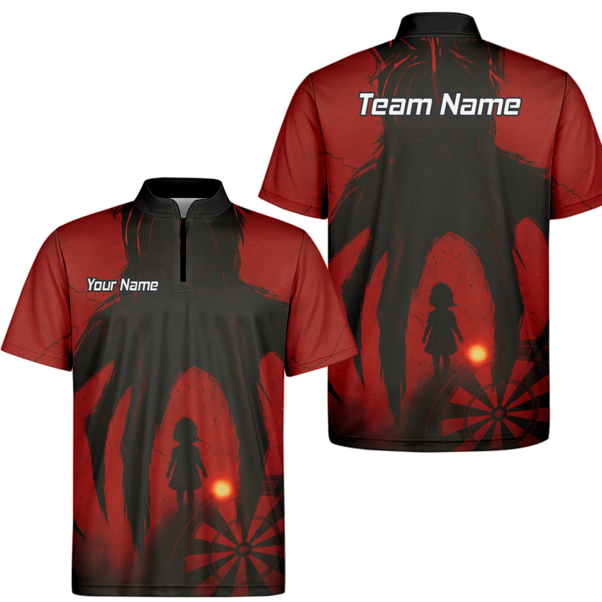 Personalisiertes Darts Poloshirt für Herren – Grunge Schattenkind Design in Rot Schwarz Z8203 - Outfitsuche