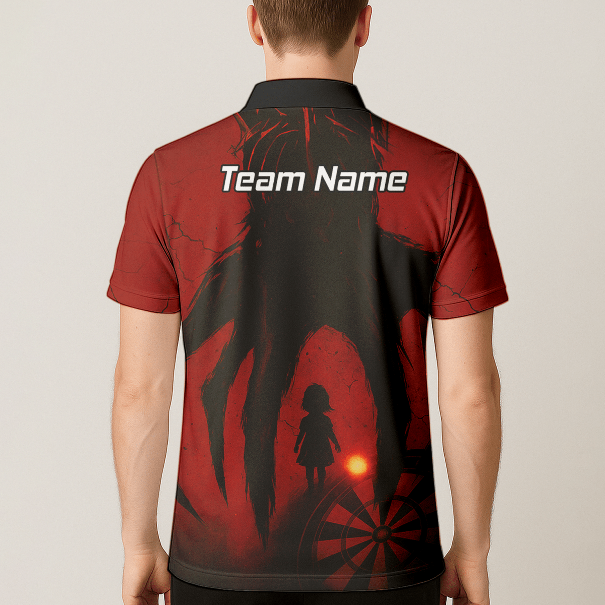 Personalisiertes Darts Poloshirt für Herren – Grunge Schattenkind Design in Rot Schwarz Z8203 - Outfitsuche
