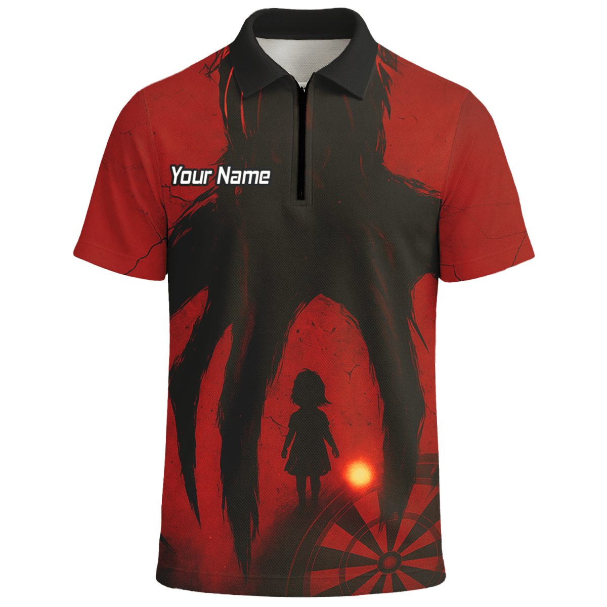 Personalisiertes Darts Poloshirt für Herren – Grunge Schattenkind Design in Rot Schwarz Z8203 - Outfitsuche