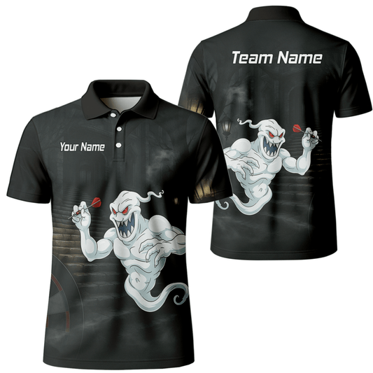 Personalisiertes Darts Poloshirt für Herren – Grusel - Geist Schwarz - Weiß L2060 - Outfitsuche