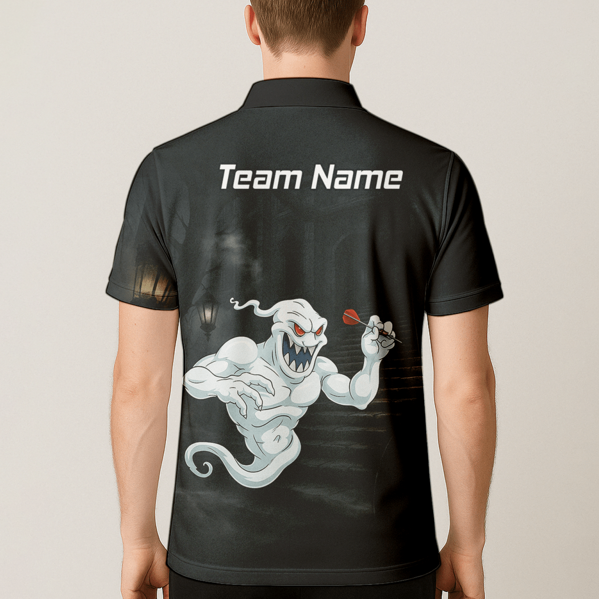 Personalisiertes Darts Poloshirt für Herren – Grusel - Geist Schwarz - Weiß L2060 - Outfitsuche