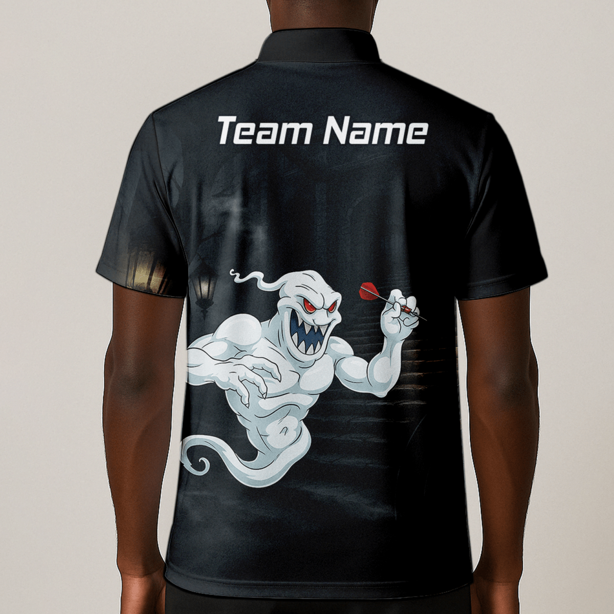 Personalisiertes Darts Poloshirt für Herren – Grusel - Geist Schwarz - Weiß L2060 - Outfitsuche