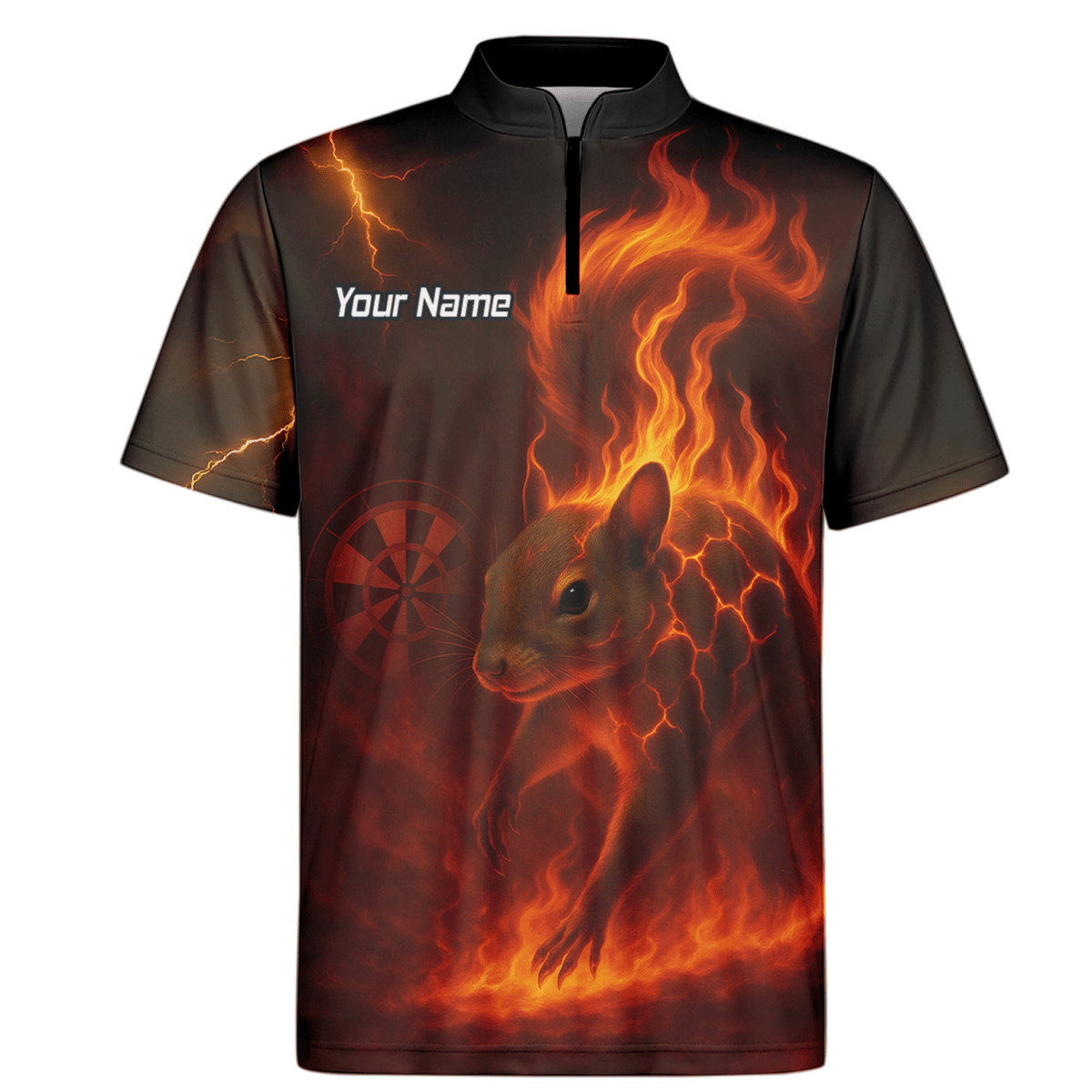 Personalisiertes Darts Poloshirt Herren – Flammendes Eichhörnchen Schwarz Rot G7659 - Outfitsuche