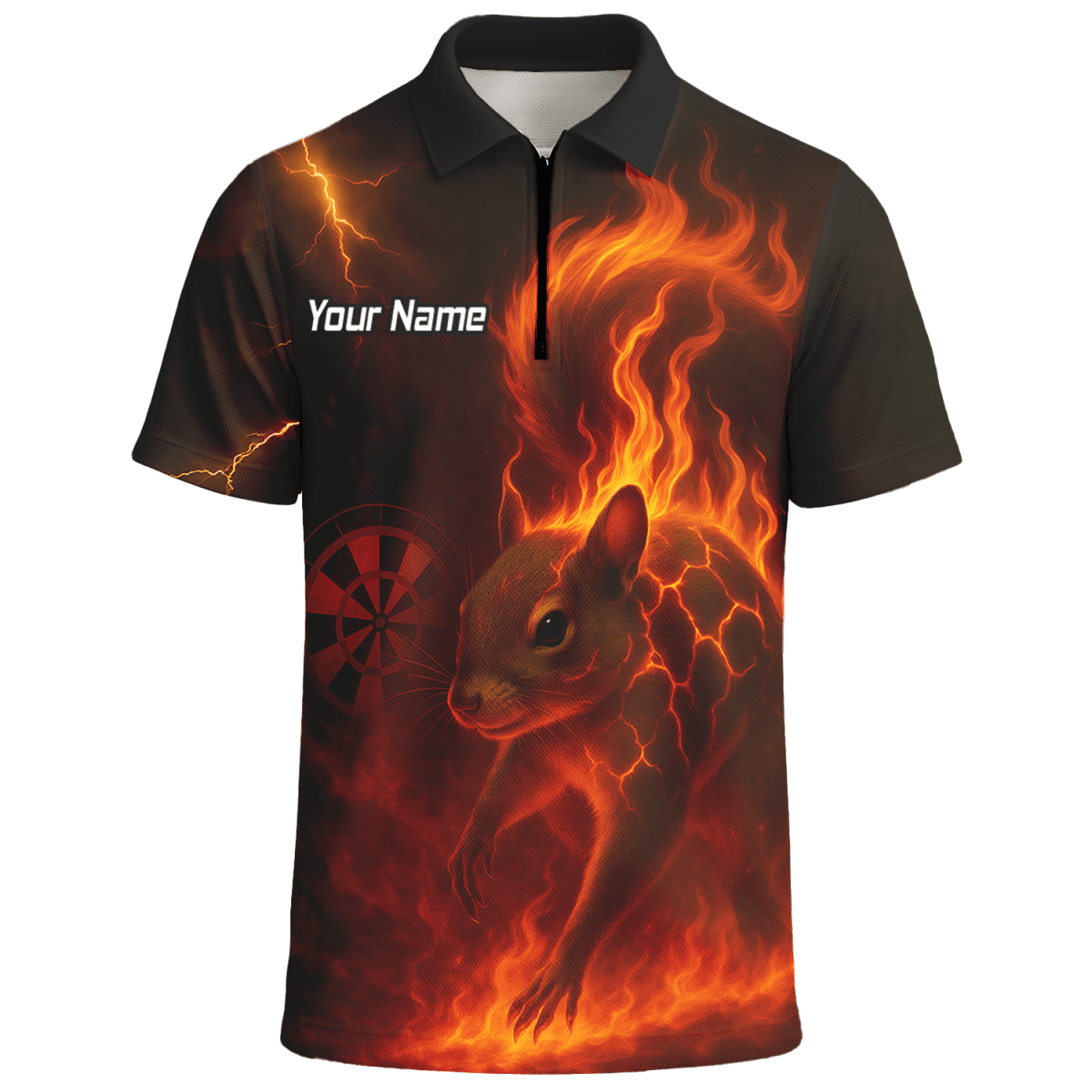 Personalisiertes Darts Poloshirt Herren – Flammendes Eichhörnchen Schwarz Rot G7659 - Outfitsuche