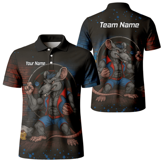 Personalisiertes Darts Poloshirt Herren – Ratten - Motiv Schwarz Blau Rot S3305 - Outfitsuche