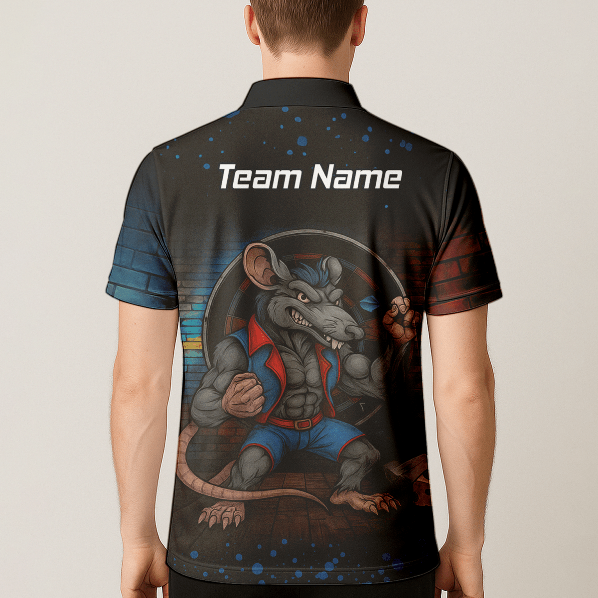 Personalisiertes Darts Poloshirt Herren – Ratten - Motiv Schwarz Blau Rot S3305 - Outfitsuche