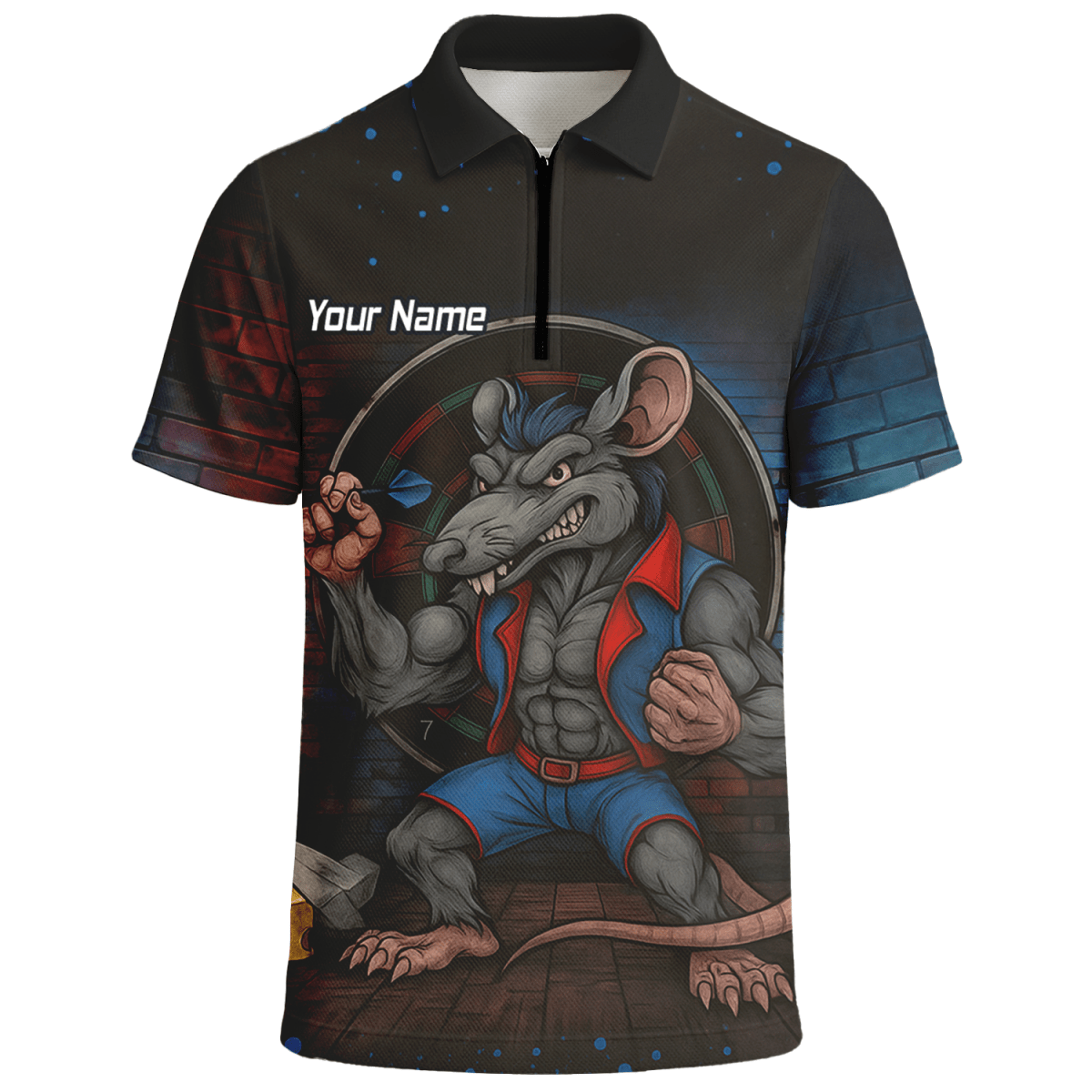 Personalisiertes Darts Poloshirt Herren – Ratten - Motiv Schwarz Blau Rot S3305 - Outfitsuche