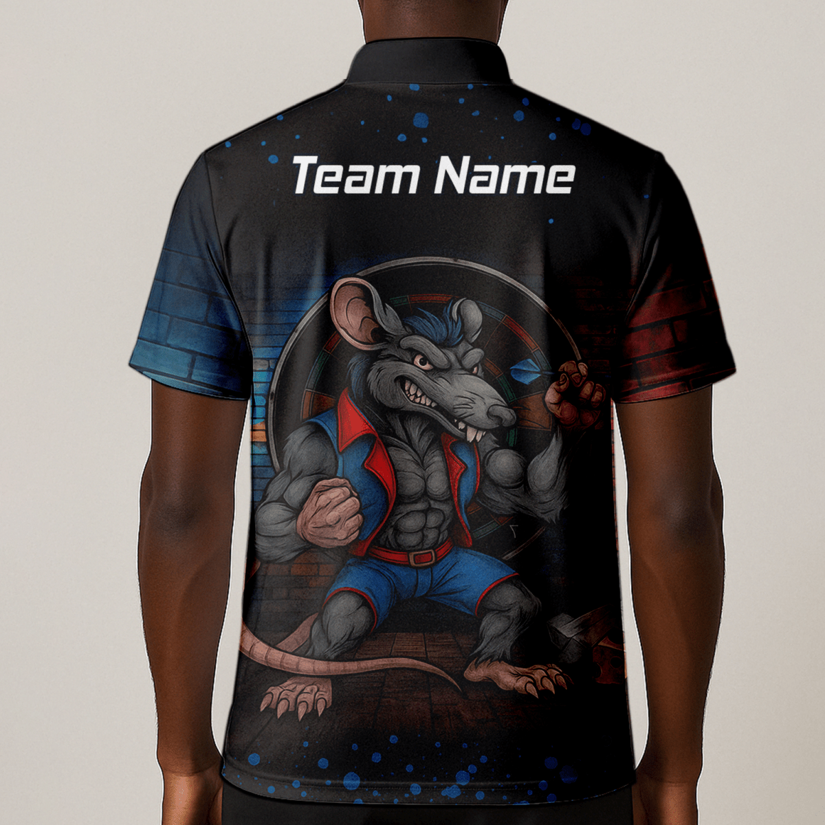 Personalisiertes Darts Poloshirt Herren – Ratten - Motiv Schwarz Blau Rot S3305 - Outfitsuche