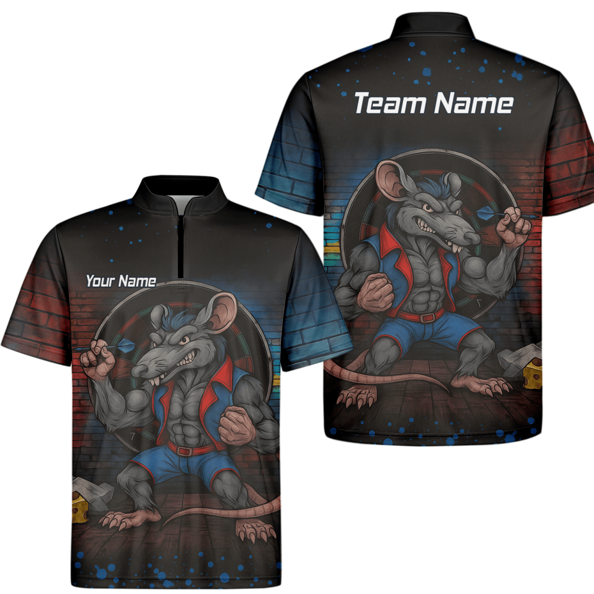 Personalisiertes Darts Poloshirt Herren – Ratten - Motiv Schwarz Blau Rot S3305 - Outfitsuche