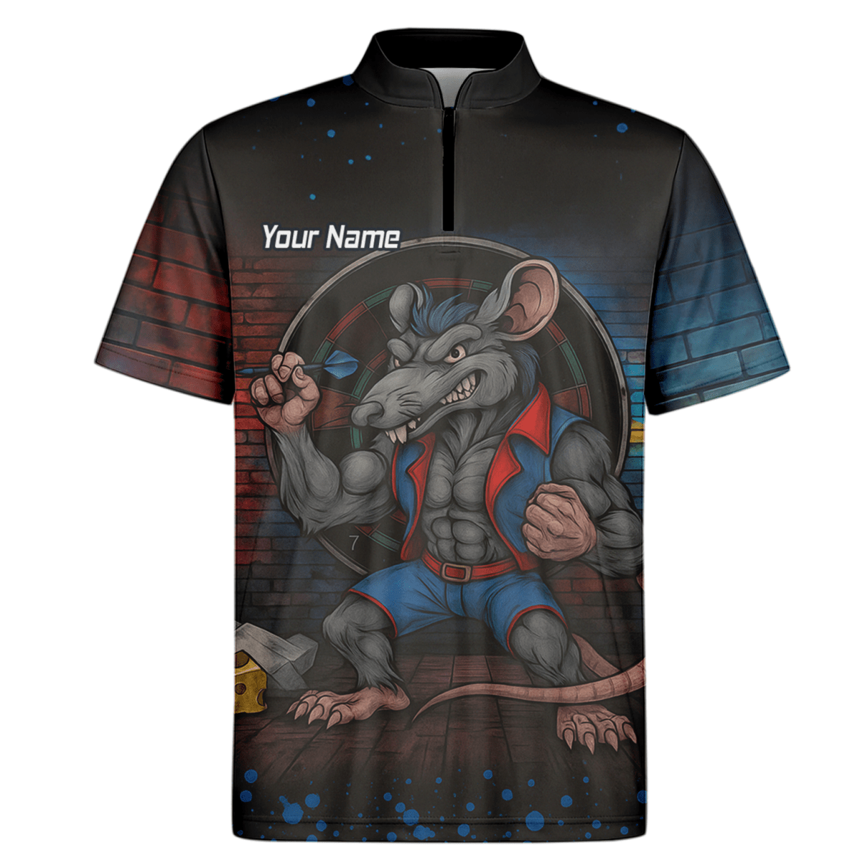 Personalisiertes Darts Poloshirt Herren – Ratten - Motiv Schwarz Blau Rot S3305 - Outfitsuche