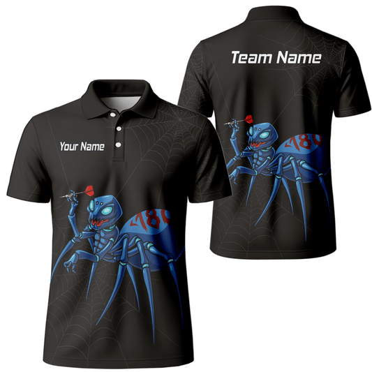 Personalisiertes Darts Poloshirt Herren – Schwarz – Blaue Spinne 180 Design U3736 - Outfitsuche