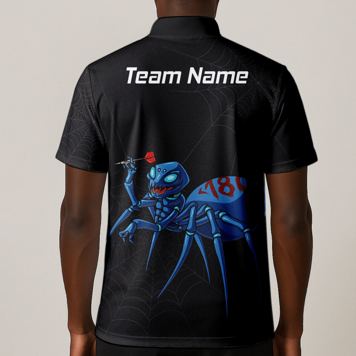 Personalisiertes Darts Poloshirt Herren – Schwarz – Blaue Spinne 180 Design U3736 - Outfitsuche