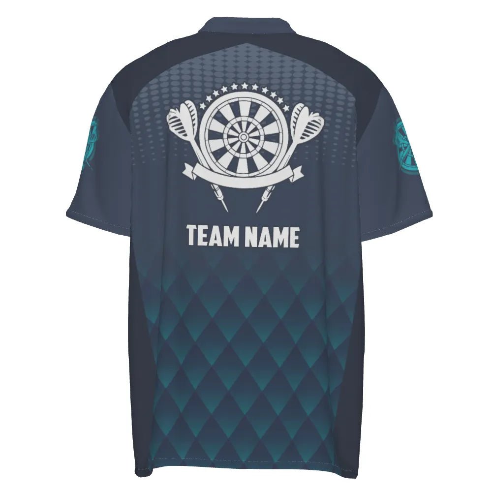 Personalisiertes Darts-Quartal-Zip-Shirt für Herren mit geometrischem Muster in Blau-Navy, Grundausstattung für Darts-Jersey M237 - Outfitsuche