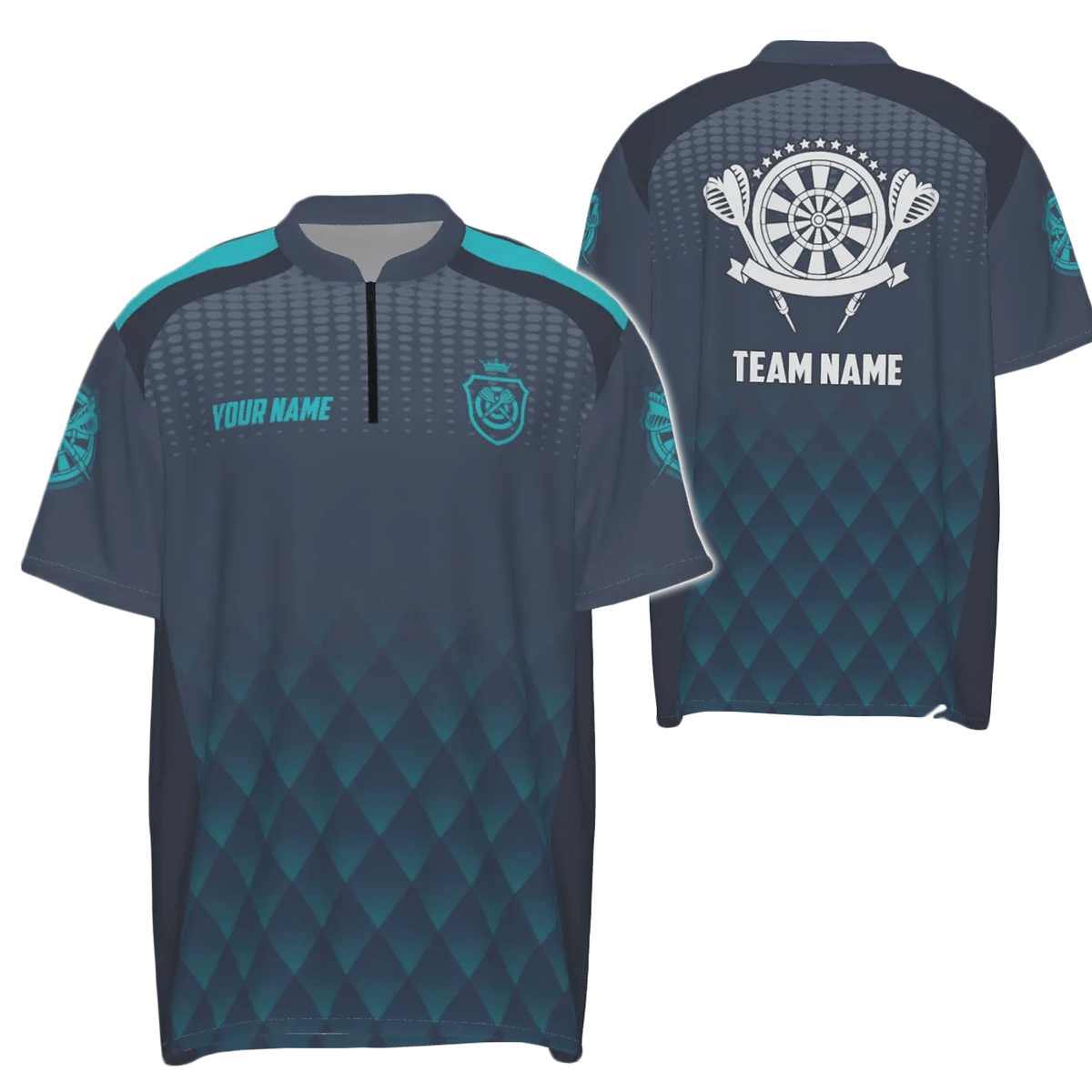 Personalisiertes Darts-Quartal-Zip-Shirt für Herren mit geometrischem Muster in Blau-Navy, Grundausstattung für Darts-Jersey M237 - Outfitsuche