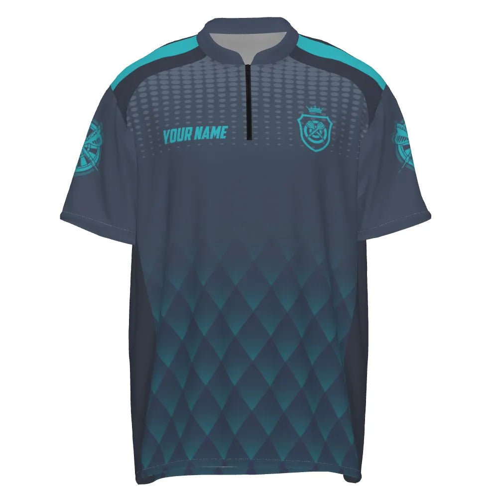 Personalisiertes Darts-Quartal-Zip-Shirt für Herren mit geometrischem Muster in Blau-Navy, Grundausstattung für Darts-Jersey M237 - Outfitsuche