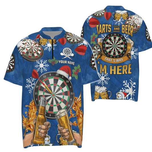 Personalisiertes Darts-Quarter-Zip-Shirt mit Darts und Bier, individuell anpassbare Weihnachts-Darttrikots für Männer A617 z - Outfitsuche