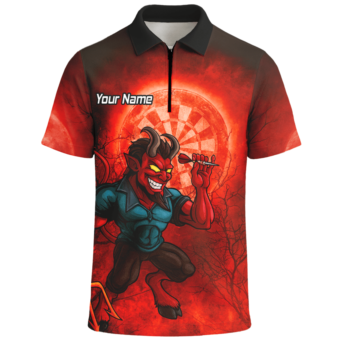 Personalisiertes Darts - Trikot „Feuriger Teufel“ Rot - Schwarz für Herren G0994 - Outfitsuche