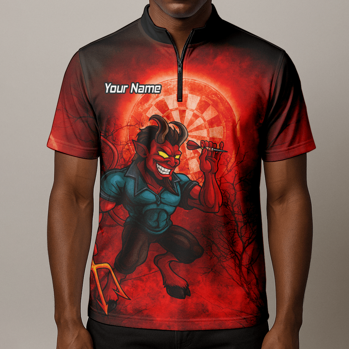 Personalisiertes Darts - Trikot „Feuriger Teufel“ Rot - Schwarz für Herren G0994 - Outfitsuche