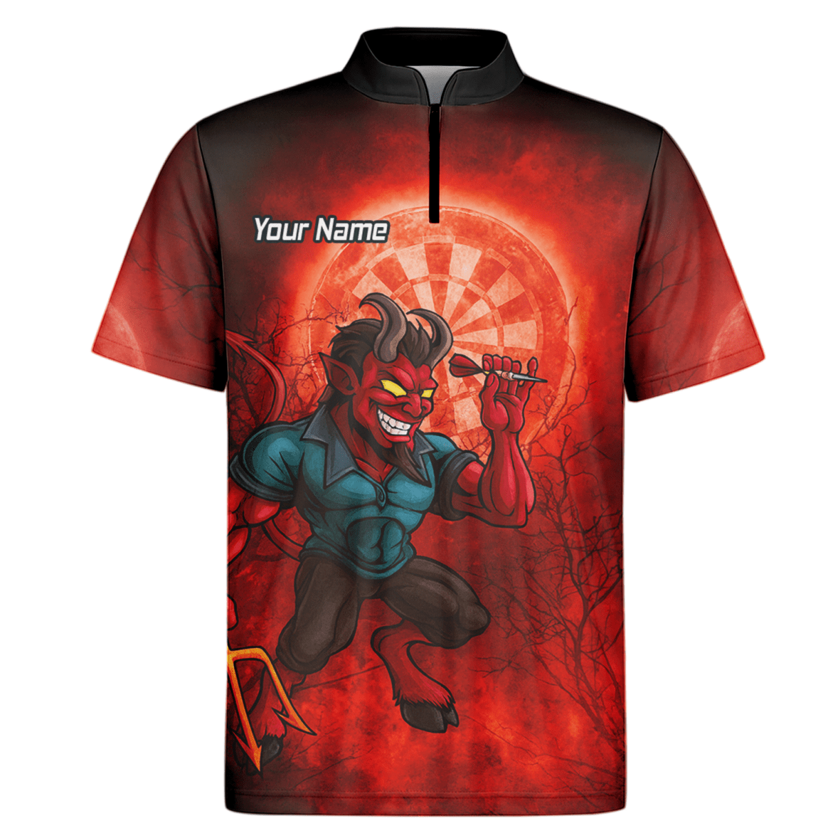 Personalisiertes Darts - Trikot „Feuriger Teufel“ Rot - Schwarz für Herren G0994 - Outfitsuche