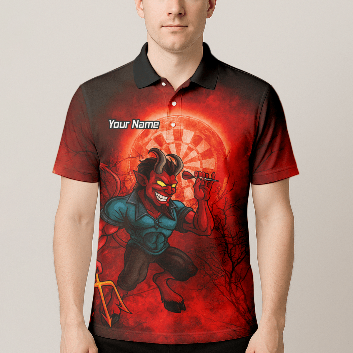 Personalisiertes Darts - Trikot „Feuriger Teufel“ Rot - Schwarz für Herren G0994 - Outfitsuche