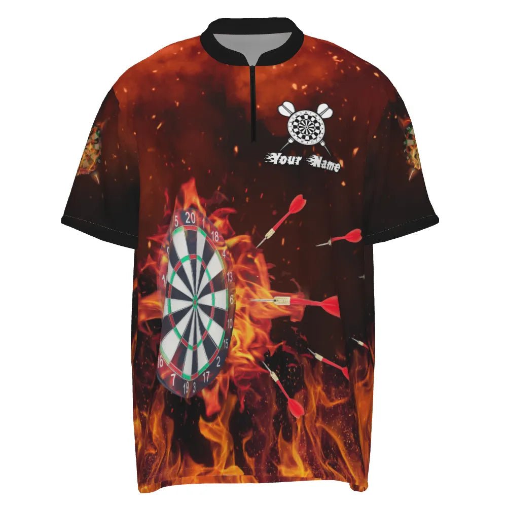 Personalisiertes Dartshirt für Herren, individuell anpassbares Polo-Shirt mit Feuerflammen-Motiv, Dart-Trikot für Männer Q861 - Outfitsuche