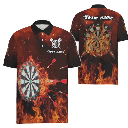 Personalisiertes Dartshirt für Herren, individuell anpassbares Polo-Shirt mit Feuerflammen-Motiv, Dart-Trikot für Männer Q861 - Outfitsuche