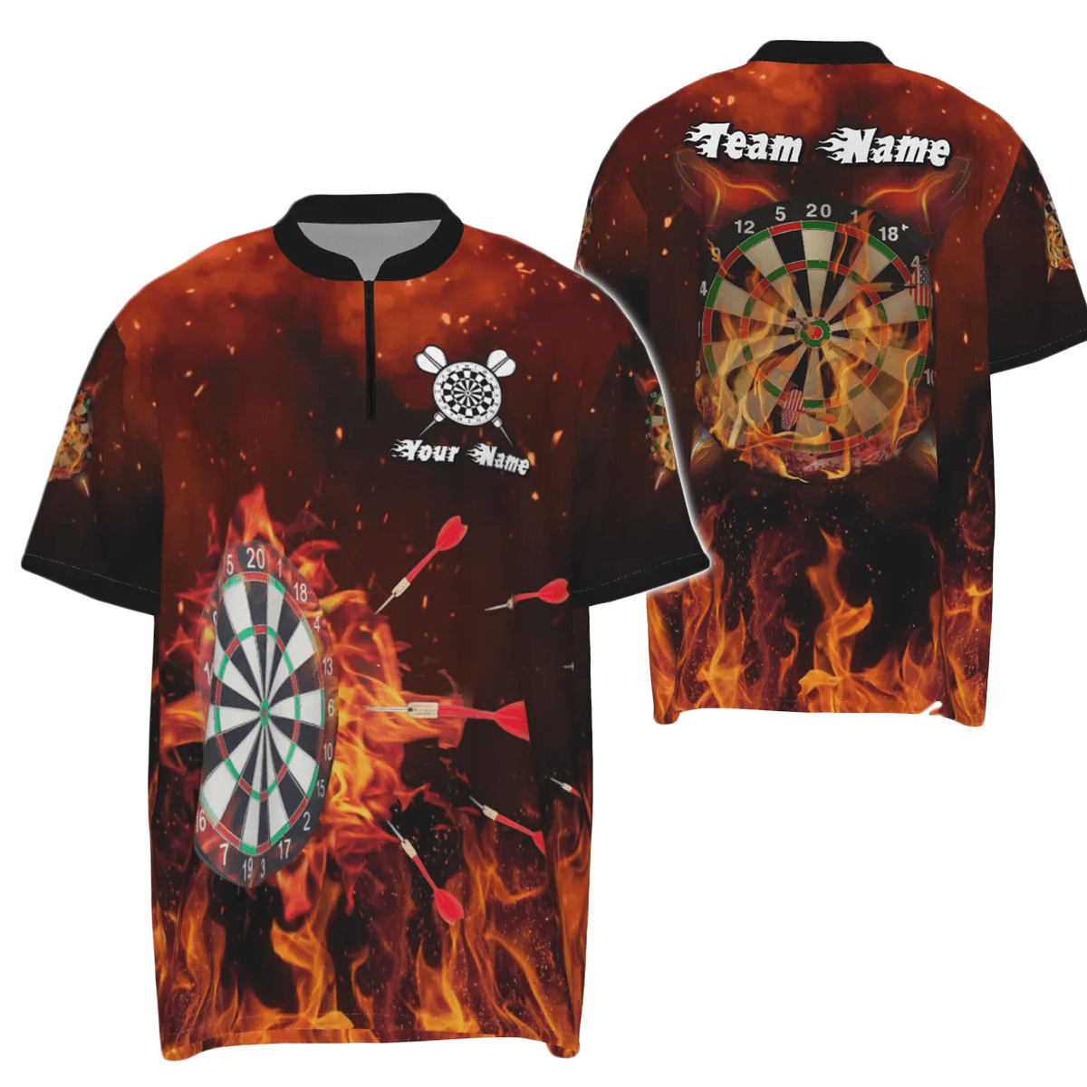 Personalisiertes Dartshirt für Herren, individuell anpassbares Polo-Shirt mit Feuerflammen-Motiv, Dart-Trikot für Männer Q861 - Outfitsuche