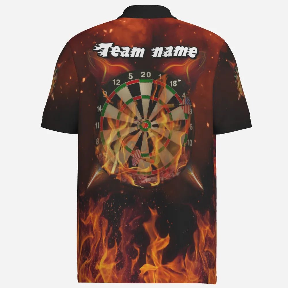 Personalisiertes Dartshirt für Herren, individuell anpassbares Polo-Shirt mit Feuerflammen-Motiv, Dart-Trikot für Männer Q861 - Outfitsuche